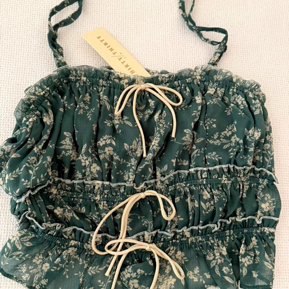 Thirty/Thirty LA, NEW Green Crop Top w/Tie Detail, Med